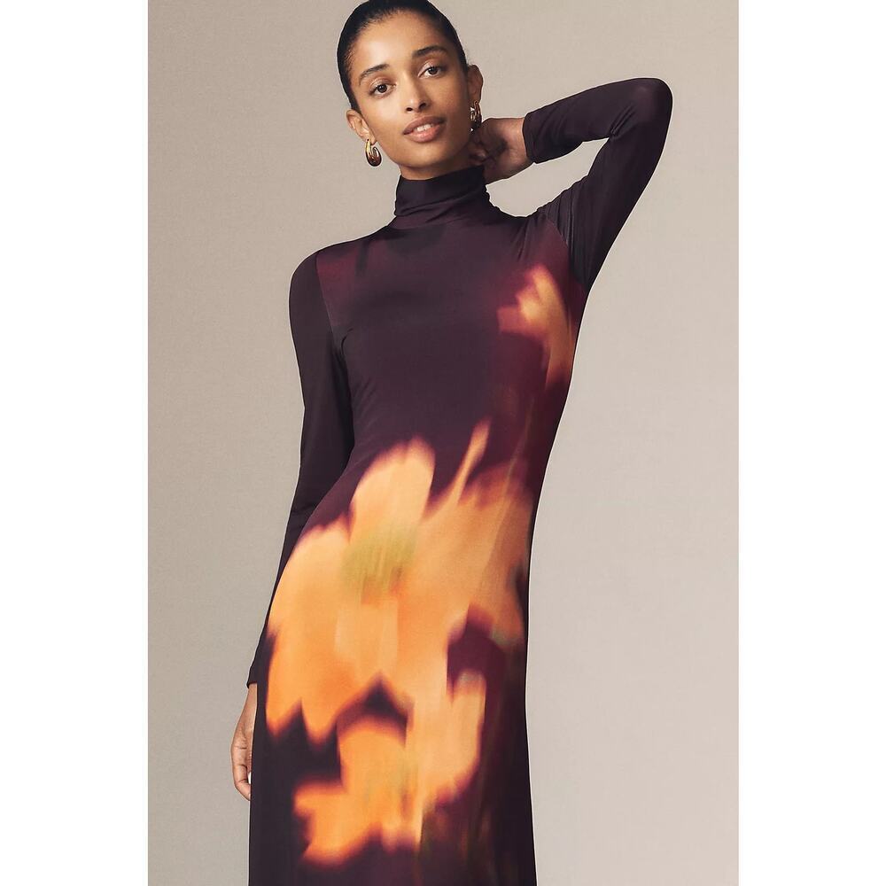Anthropologie Sisters Black Nova Aline Long-Sleeve High-Neck Maxi Dress Sz 2 - Picture 6 of 16